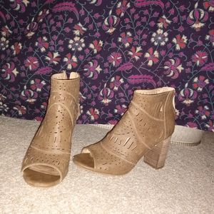 Brown laser cut booties size 7